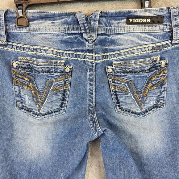 Vigoss The Dublin Capri Jeans Womens Size 7 Blue Distressed Embellished Denim - Picture 9 of 13